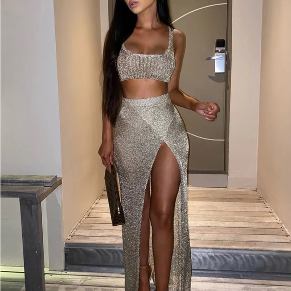 Leah Gold Metallic Shimmer Crop Top XS New - Picture 9 of 13